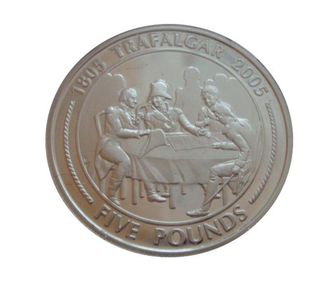 Гибралтар 5 фунтов 2005 Трафальгарское сражение Нельсон Беседа - Братья по оружию СЕРЕБРО сертификат