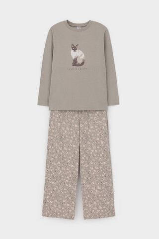 пижама  для девочки  К 1623/пыльно-оливковый,полевые цветы