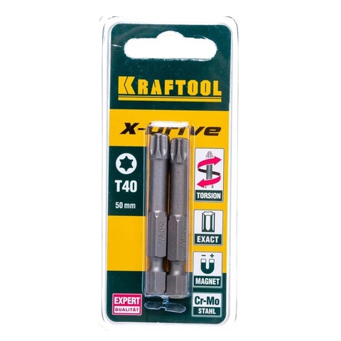 KRAFTOOL X-Drive TX 40, 50 мм, 2 шт, торсионные биты (26125-40-50-2)