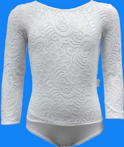 Белый гимнастический купальник с гипюром ALIERA
