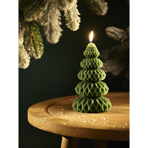 Свеча декоративная 19см Tkano New Year Essential Origami зеленая