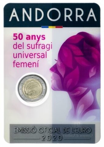 2 евро "50 лет всеобщего избирательного права в Андорре", в блистере. Андорра. 2020 год