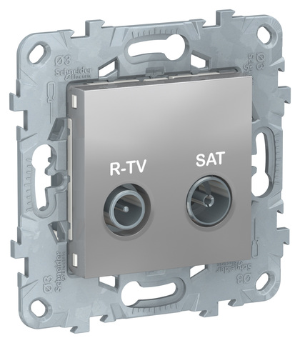 Розетка спутниковая R-TV/SAT, одиночная. Цвет Алюминий. Schneider Electric Unica New. NU545430