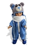 Комбинезон, шапка и сапожки - Медведь / голубой. Одежда для кукол, пупсов и мягких игрушек.