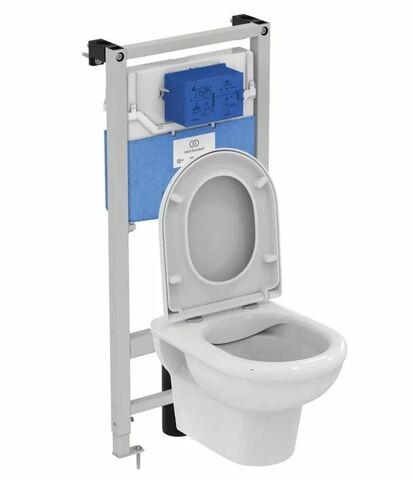 Ideal Standart X042601 3 в 1 EXACTO Промо-комплект, состоящий из: EXACTO Rimless безободковый подвесной унитаз с сидением и крышкой с функцией плавного закрытия UV09001, дюропласт, с функцией fast fix (легкосъемное); R020467 PROSYS FRAME 120 M Встраи