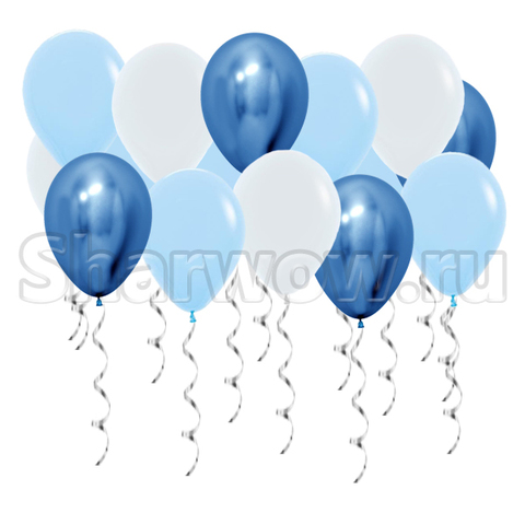 Воздушные шары с гелием под потолок Белый, синий хром, голубой