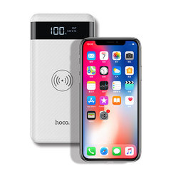 Внешний аккумулятор 2 USB с беспроводной зарядкой Qi, Hoco J11 Wireless Charger 10000 mah, белый