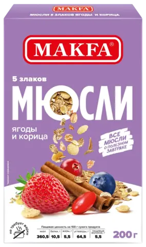 Мюсли Макфа 5 злаков Ягоды и Корица 200г, шт