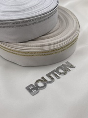 Репсовая лента белая с золотистыми полосками