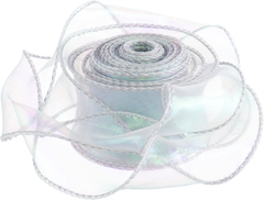 Лента органза с волнистым краем (4см*9,14м), Хамелеон, Серебро, 1 шт.