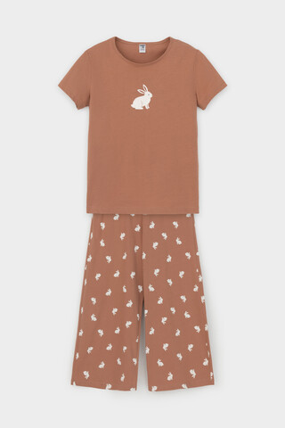 пижама  для девочки  КБ 2827/кофейный мусс,белый кролик