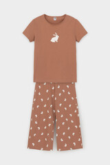 пижама  для девочки  КБ 2827/кофейный мусс,белый кролик