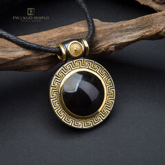 Подвес славянский Солнце. Чёрный нефрит, серебро 925, золочение.
