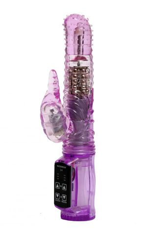 Фиолетовый силиконовый вибратор с подвижной головкой в пупырышках - 21 см. - 4sexdreaM 47104-1