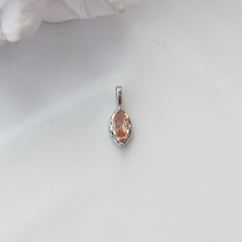 Подвеска Маркиз с персиковым фианитом, 14*5 мм, родий, П408