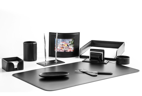 Настольный набор 10 предметов из кожи цвет черный №10