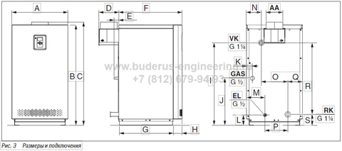 Котел напольный газовый Bosch Gaz 2500 F 37 33кВт Арт.8732910881 подключения