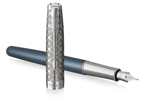 Ручка перьевая Parker Sonnet Premium 2021, F537, Metal & Blue Lacquer CT (2119743)