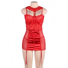 Красный роскошный бэби-долл с подвязками (размер XL-2XL)
