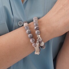 Браслет из агата Ботсвана и серебряной кисточки, silver