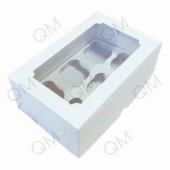 Коробка под капкейки с окошком 250*170*100 мм (6) (белая) целлюлозный картон с односторонним мелованным покрытием, премиум, 50шт