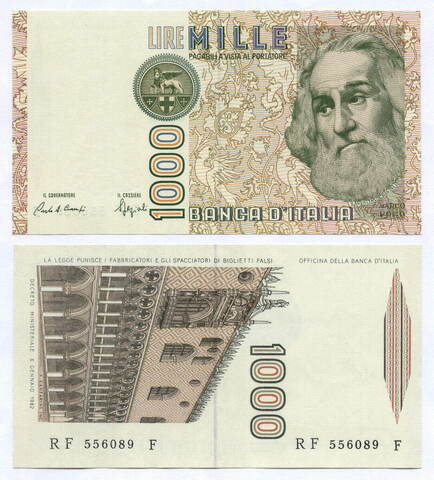 Банкнота Италия 1000 лир 1982 год RF 556089 F (Марко Поло). AUNC