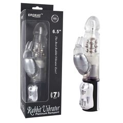 Вибратор Erokay Classicle Rabbit Silver с ротацией и кроликом, 24 см