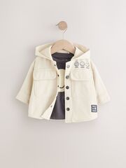 Куртка джинсовая с капюшоном и футболка в комплекте для мальчика Next AH3-452, Молочный, Серый