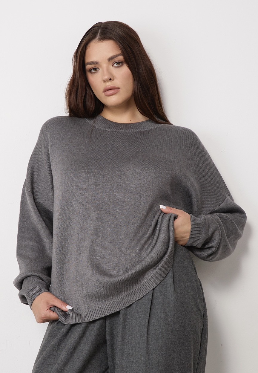 Джемпер вязаный с круглым вырезом, графит