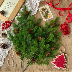 Еловая ветка с шишками искусственная, декор зимний, рождественский, 1 ветка, 36 см