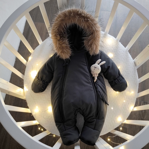 Комбинезон детский, зимний, от 3-6 мес, серый