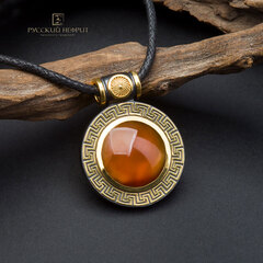 Подвес славянский Солнце. Чёрный нефрит, серебро 925, золочение.