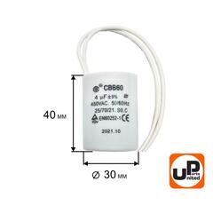 Конденсатор UNITED PARTS CBB60, 4 мкФ, 450В, гибкие выводы (90-0320)