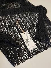 Плательно-блузочное однотонное трикотажное кружево-сетка (100%полиамид, Черный, 146, 120 гр/м2)