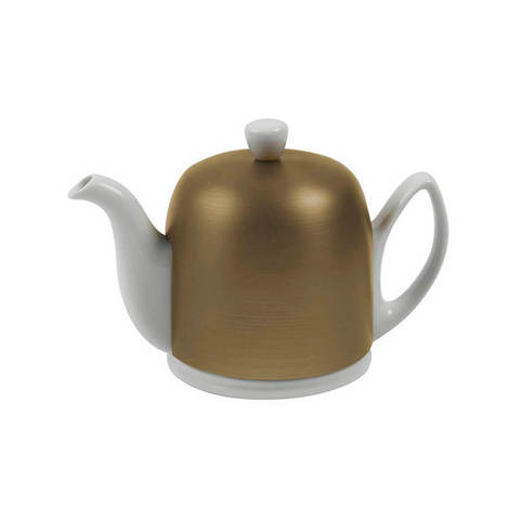 Фарфоровый заварочный чайник на 6 чашек с бронзовой крышкой, белый, артикул 216415.