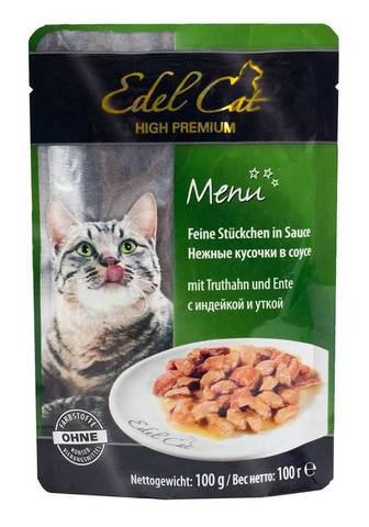 Edel Cat пауч для кошек нежные кусочки в соусе (индейка, утка) 100г