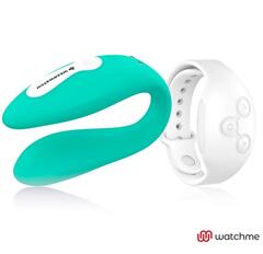 Зеленый вибратор для пар с белым пультом-часами Weatwatch Dual Pleasure Vibe - 