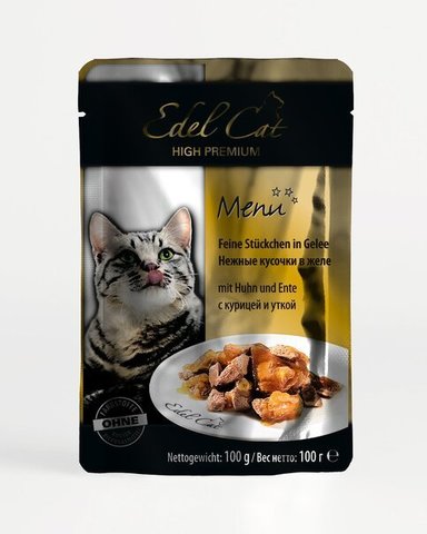 купить Edel Cat Delicate chunks in jelly Chicken, Duck пауч для взрослых кошек с курицей и уткой 100 гр