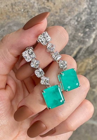 24553 - Серьги из серебра с квадратными подвесками из кварца цвета параиба