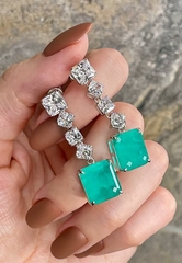 24553 - Серьги из серебра с квадратными подвесками из кварца цвета параиба