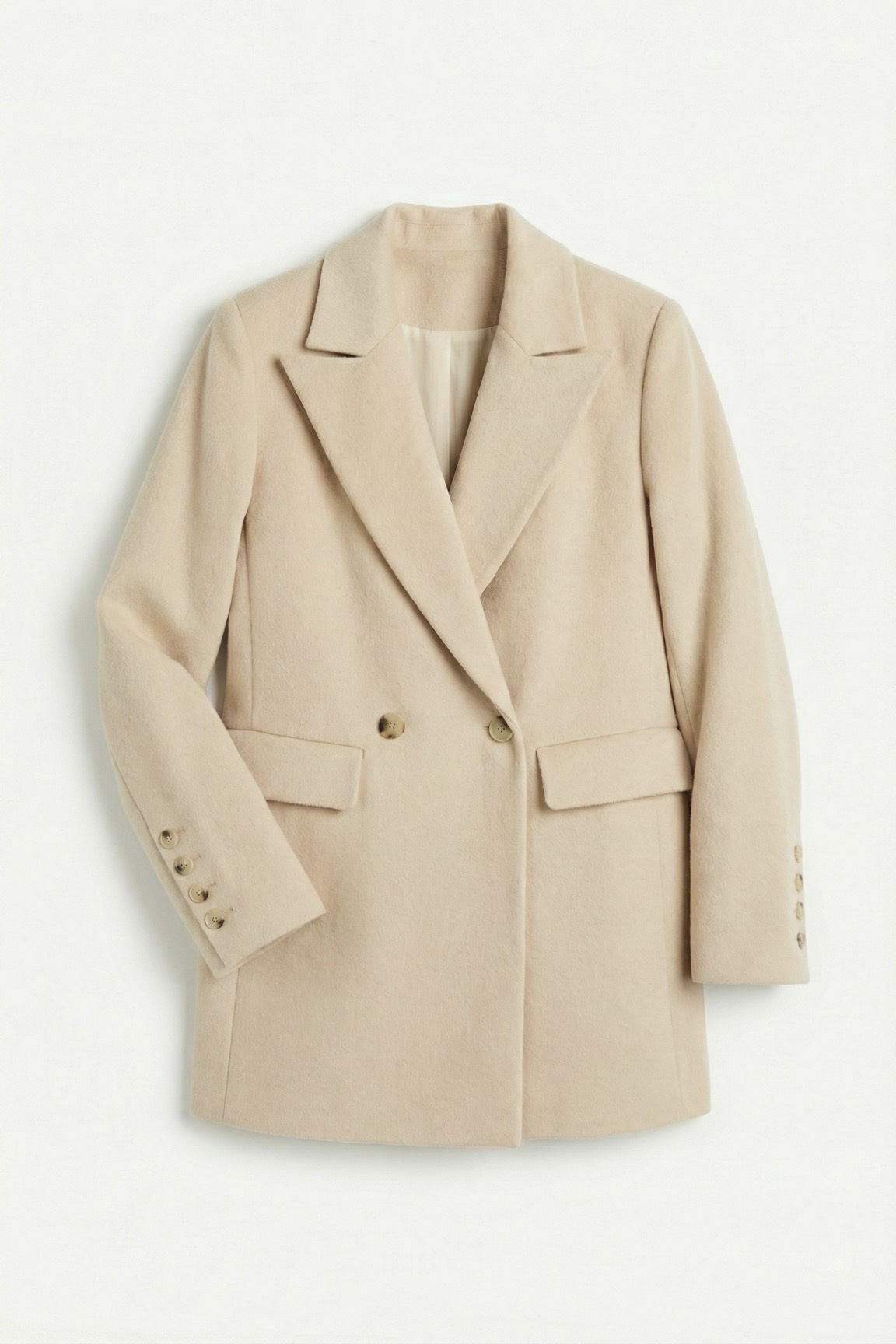 Пальто двубортное укороченное, сливочное