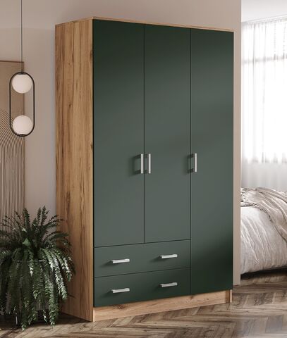 Шкаф 3-х ств. (Изумрудный (КРОМКА ИЗУМРУД), Дуб Крафт)