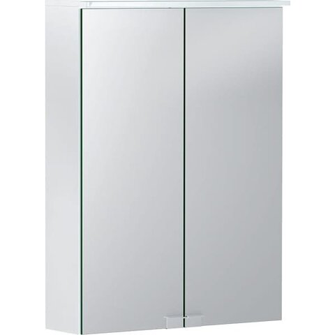 Зеркальный шкаф Geberit Option Basic с подсветкой, две двери: B=50см, H=67.5см, T=14см, Тип штекера=CEE 7/16, белый / лакированный матовый, с зеркальным покрытием внутри и снаружи