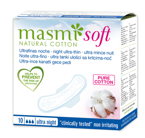 MASMI NATURAL COTTON.Ультратонкие ночные гигиенические прокладки Soft из натурального хлопка 10шт