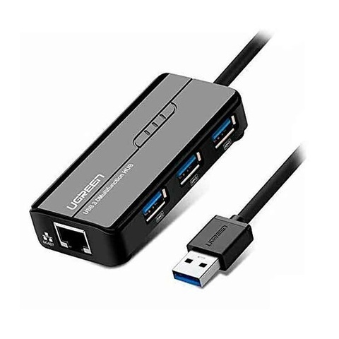 USB-хаб UGREEN USB 3.0 Hub with Gigabit Ethernet Adapter, черный