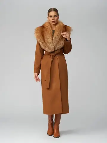 Женское шерстяное пальто с мехом лисы