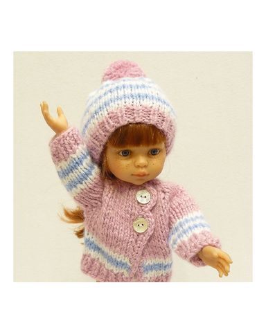Вязаный жакет и шапочка с помпоном - На кукле. Одежда для кукол, пупсов и мягких игрушек.