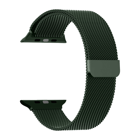 Металлический ремешок Миланская петля Milanese loop 42 мм / 44 мм / 45 мм / 49 мм для Apple Watch (Темно-зеленый)