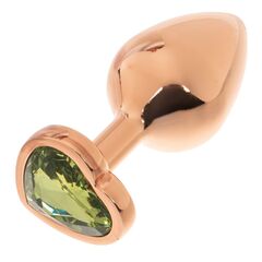 Золотистая анальная пробка OYO с зеленым кристаллом-сердцем - 7,3 см. - 