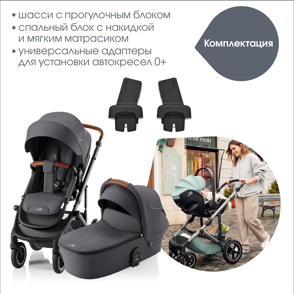 Комплект 3в1 коляска Britax Roemer SMILE 5Z Midnight Grey + автокресло BABY-SAFE PRO Space Black